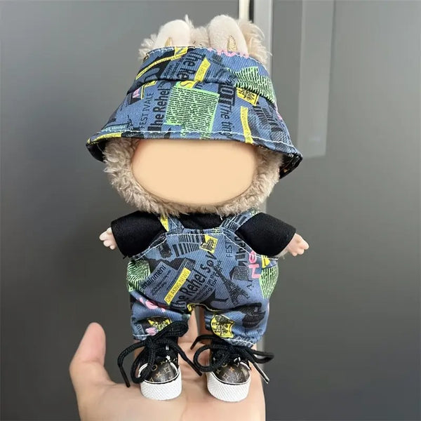 17cm doll clothes in various colors, suspenders and pants suits, DIY doll accessories suitable for Labubu dolls